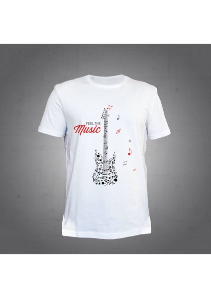 Gitar Beyaz Feel The Music T-Shirt