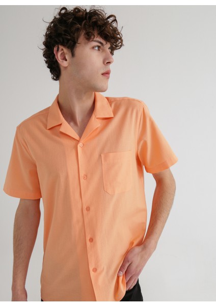 Apaş Yaka Düz Somon Erkek T-Shirt Akıdo modelleri