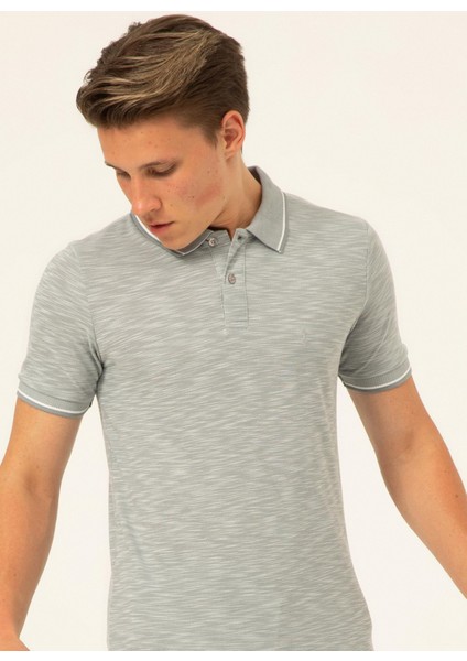 Polo Yaka Baskılı Açık Gri Erkek T-Shirt TS1014000263