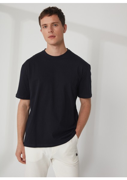 Bisiklet Yaka Baskılı Lacivert Erkek T-Shirt TC9010 Basıc