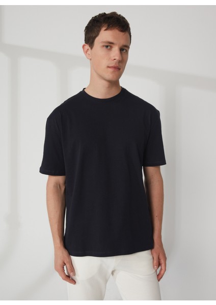 Bisiklet Yaka Baskılı Lacivert Erkek T-Shirt TC9010 Basıc modelleri