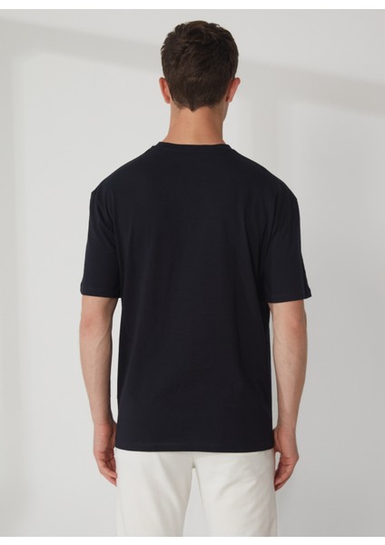 Bisiklet Yaka Baskılı Lacivert Erkek T-Shirt TC9010 Basıc indirimleri