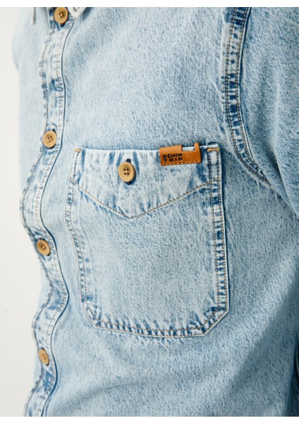 Düz Açık Indigo Erkek T-Shirt DT10074_JOSEPH Regular Fit Açık Ind fırsatları
