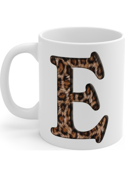 Maris Store Leopar Desenli E Harfi Özel Tasarım Dijital Baskılı Yıkanabilir Kupa Bardak