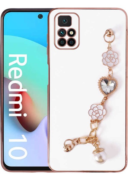 Xiaomi Redmi 10 Kılıf Çiçek Desenli Askılı Tutamaçlı Kamera Korumalı Kapak (Taka)