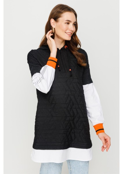 Puffer Detaylı Kapişonlu Tunik