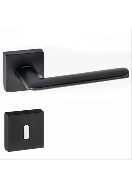 Kante Mat Siyah Rozetli Kapı Kolu Takım-Oda Kol