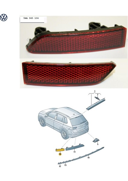 Pelit Otomotiv Tiguan Sağ Dış Arka Tampon Reflektörü 5NA945104