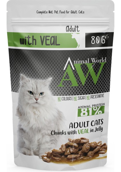 Animal World Dana Etli Yetişkin Kedi Yaş Mama 80 Gr. 24 Adet