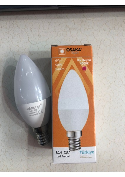 5 Adet Osaka LED Mum Ampül E14 6W=50W 540 Lümen 4000 Kelvin Ilık Beyaz LED 014