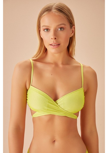 Çapraz Bağlamalı Parlak Bralet Bikini Üst