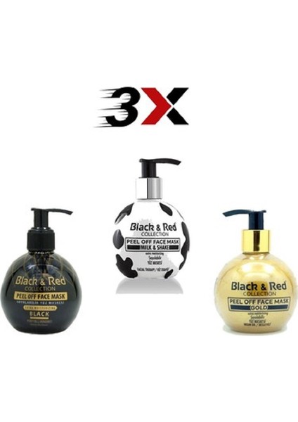 Black & Red Siyah Noktalara Karşı Soyulabilir Siyah Gold Altın ve Beyaz Yüz Maskesi 3X250 Ml.