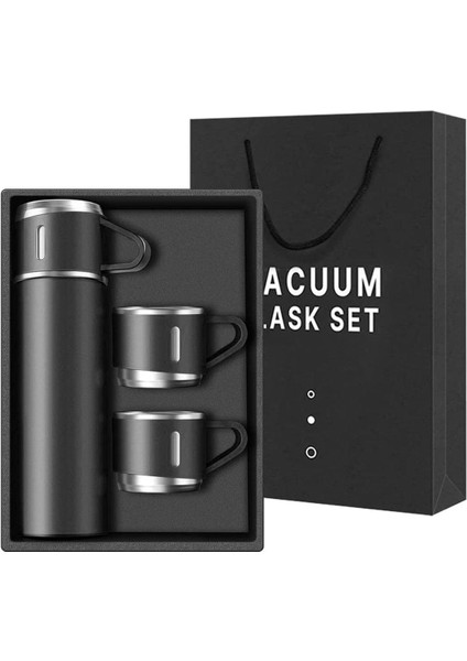 6003 Kupa Bardaklı Paslanmaz Çelik Termos Seti 500 ml - Siyah fiyatları