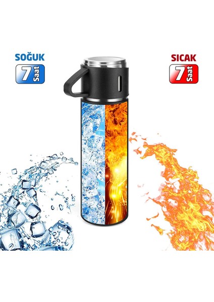 6003 Kupa Bardaklı Paslanmaz Çelik Termos Seti 500 ml - Siyah modelleri