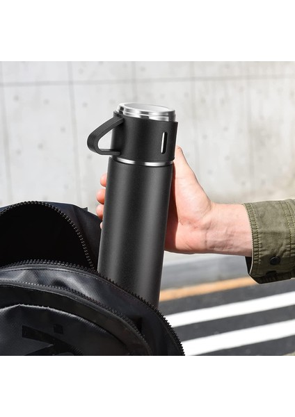 6003 Kupa Bardaklı Paslanmaz Çelik Termos Seti 500 ml - Siyah fırsatları