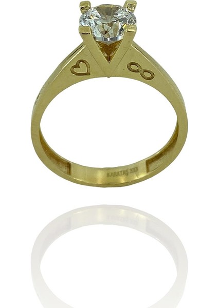 2 Karat 6 mm Zirkon Kalp Sonsuzluk Tek Taş Altın Yüzük