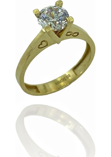2 Karat 6 mm Zirkon Kalp Sonsuzluk Tek Taş Altın Yüzük fiyatları