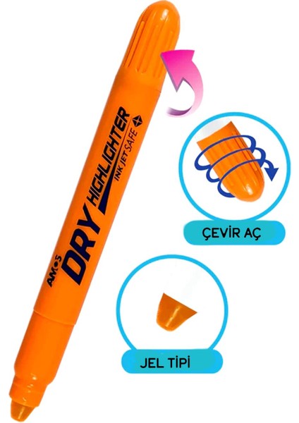 Dry Çevir Aç Jel Fosforlu Kalem Turuncu 12 Li Kutu fiyatları