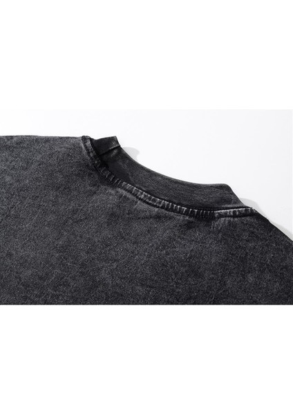 Yıkamalı Cat In Cube Baskılı Oversize Eskitme T-Shirt modelleri