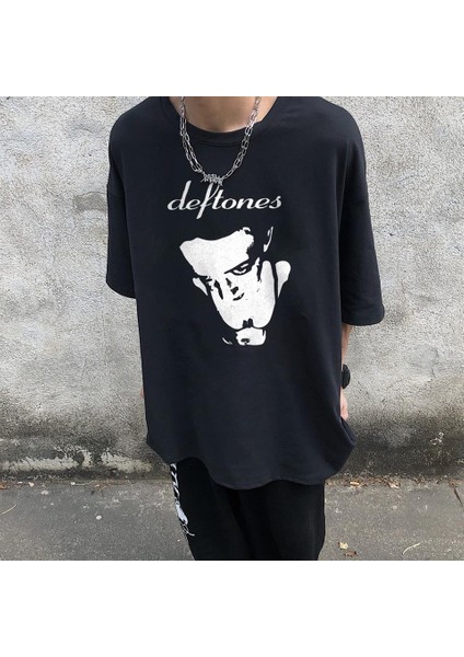 Deftones Baskılı Siyah Oversize T-Shirt