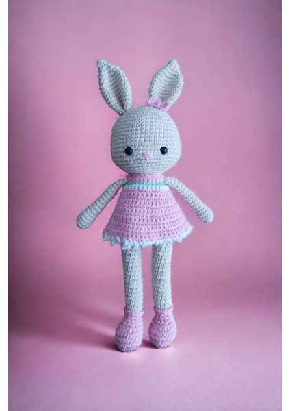 Sevimli Tavşan Amigurumi Örgü Oyuncak ve Çıngırak Yenidoğan 2'li Set Örgü Bebek