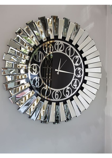 Güneş Silver Circle Black Model Gümüş Siyah Renk 85 Cm Dekoratif Aynalı Duvar Saati fırsatları