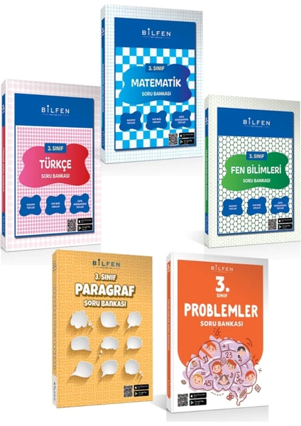 Bilfen Yayınları 3  3. Sınıf Matematik Türkçe Fen Bilimleri Problemler Paragraf Soru Bankası Seti 2023