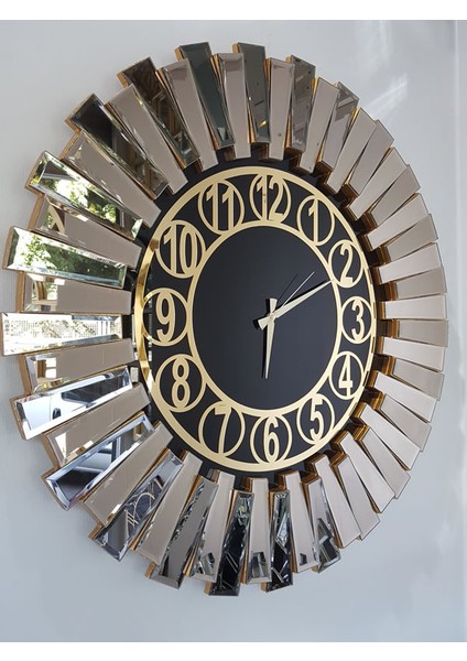 Güneş Golden Circle Black Model Altın Siyah Renk 85 Cm Dekoratif Aynalı Duvar Saati