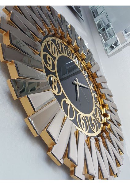 Güneş Golden Circle Black Model Altın Siyah Renk 85 Cm Dekoratif Aynalı Duvar Saati indirimleri