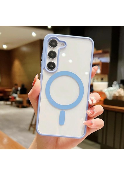 Galaxy S22 Plus Magsafe Şarj Özellikli Arkası Sararmaz Sert Şeffaf Kenarları Renkli Silikon Kılıf
