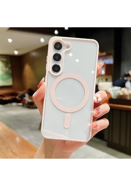 Galaxy S22 Plus Magsafe Şarj Özellikli Arkası Sararmaz Sert Şeffaf Kenarları Renkli Silikon Kılıf