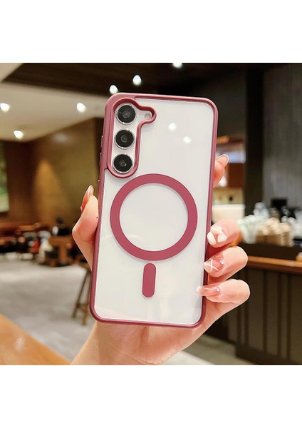 Galaxy S22 Plus Magsafe Şarj Özellikli Arkası Sararmaz Sert Şeffaf Kenarları Renkli Silikon Kılıf