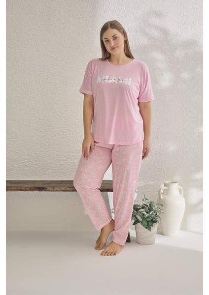 23182 Kadın Miami Kısa Kollu Büyük Beden Yazlık Viskon Pijama Takımı