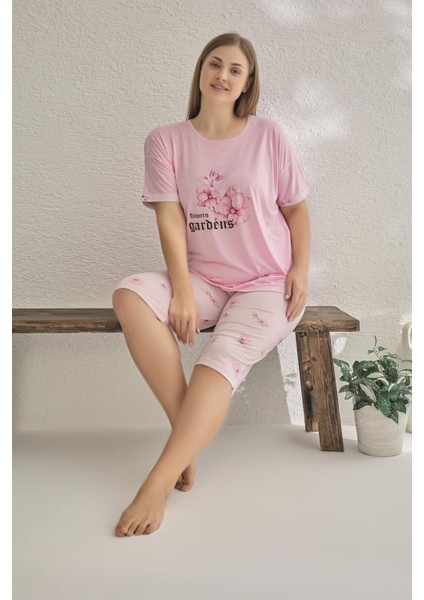 23072 Kadın Kısa Kollu Kaprili Büyük Beden Yazlık Viskon Pijama Takımı fiyatları
