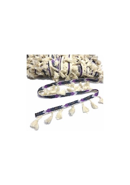 Şerit Mor Zeminli Püsküllü