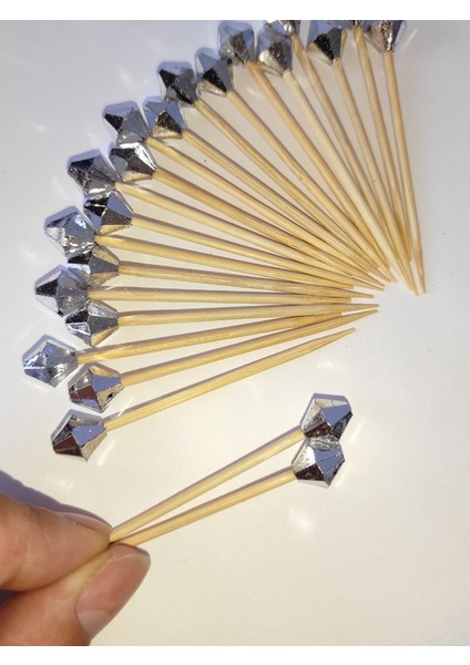 100 Adet Dekoratif Prizma Boncuklu Cupcake Kürdan 6 cm Gümüş - Boncuk 10 mm fiyatları