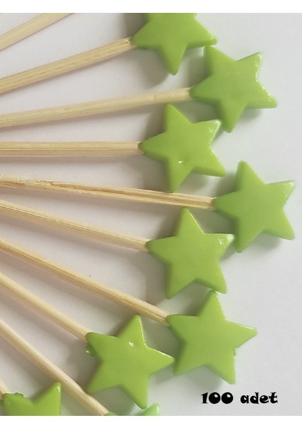 100 Adet Dekoratif Yıldız Parti Kürdanı 6 cm Yeşil - Yıldız 10 mm
