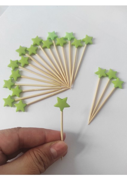 100 Adet Dekoratif Yıldız Parti Kürdanı 6 cm Yeşil - Yıldız 10 mm modelleri