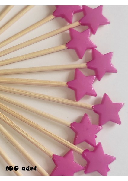 100 Adet Dekoratif Yıldız Parti Kürdanı 6 cm Fuşya - Yıldız 10 mm