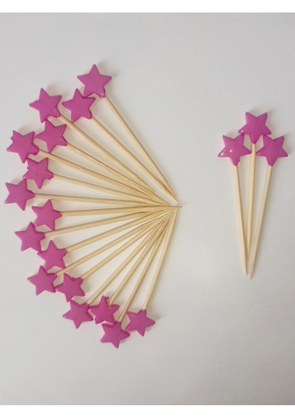 100 Adet Dekoratif Yıldız Parti Kürdanı 6 cm Fuşya - Yıldız 10 mm fiyatları