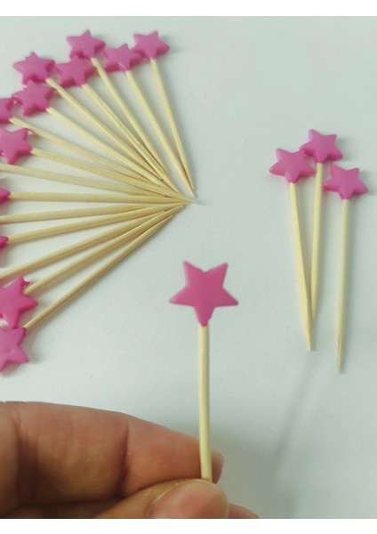 100 Adet Dekoratif Yıldız Parti Kürdanı 6 cm Fuşya - Yıldız 10 mm modelleri