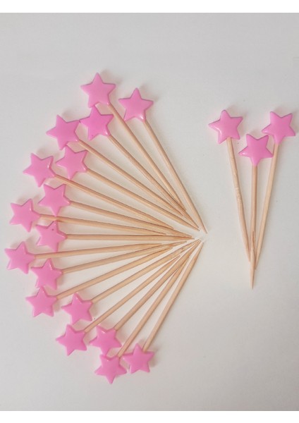 100 Adet Dekoratif Yıldız Parti Kürdanı 6 cm Pembe - Yıldız 10 mm