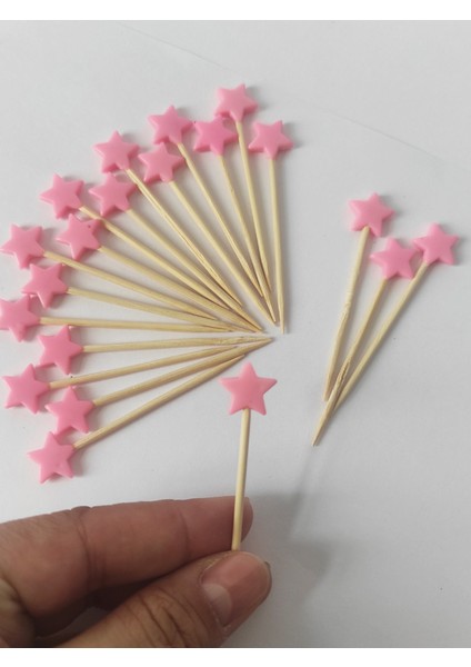 100 Adet Dekoratif Yıldız Parti Kürdanı 6 cm Pembe - Yıldız 10 mm