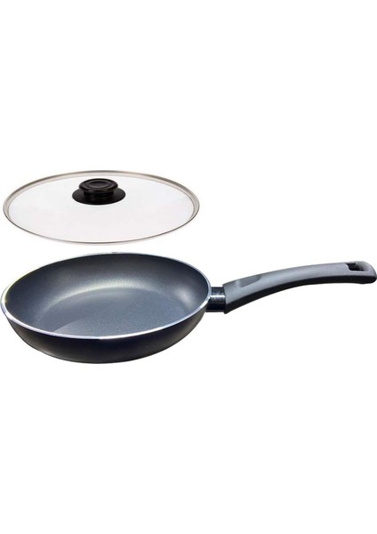 Teflon Tava Indüksiyon Tabanlı Lacivert Renk Cam Kapaklı 24 cm