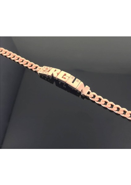 Kişiye Özel Ergün Yazılı Isim Künye 925 Ayar Gümüş Beyaz Renk Bileklik Sarı,roze Seçeneği