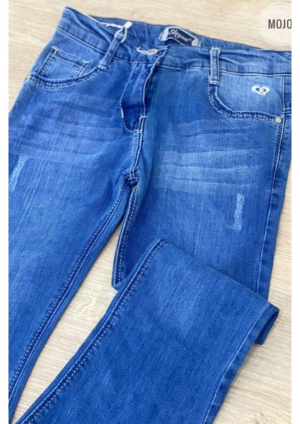 Mojo Garson Kız Likralı Yıpratma Ispanyol Paça Kot Pantolon 6432 Mavi modelleri