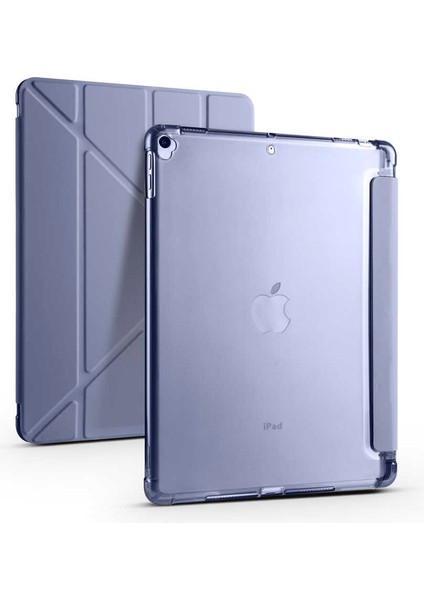 Apple iPad Pro 10.5 7.nesil Kılıf Darbe Emici 4 Farklı Stand Özelliği Kalem Koyma Şeffaf Silikon