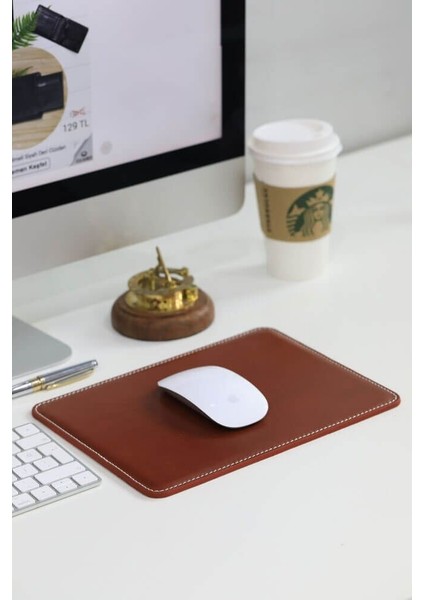 Dikiş Detaylı Taba Deri Mouse Pad 26 x 20