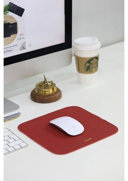 Kırmızı Deri Mouse Pad 22 x 22 cm