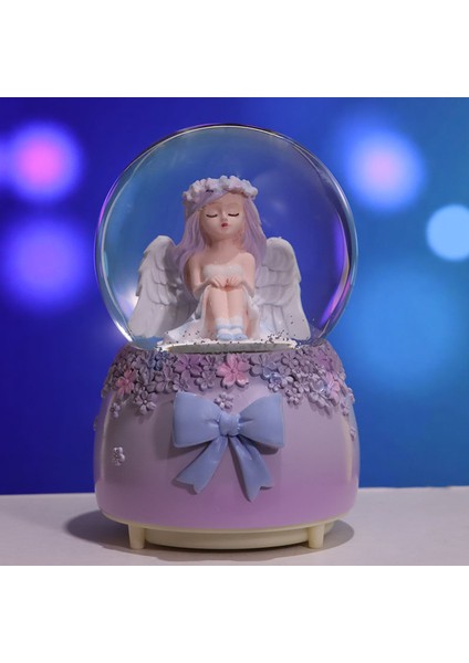 Melek Orta Boy Işıklı Müzikli Kar Küresi ve Lotus Çiçeği Kolye